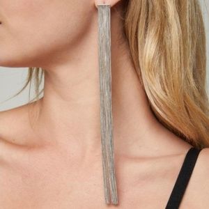 bebe long fringe metallic earrings